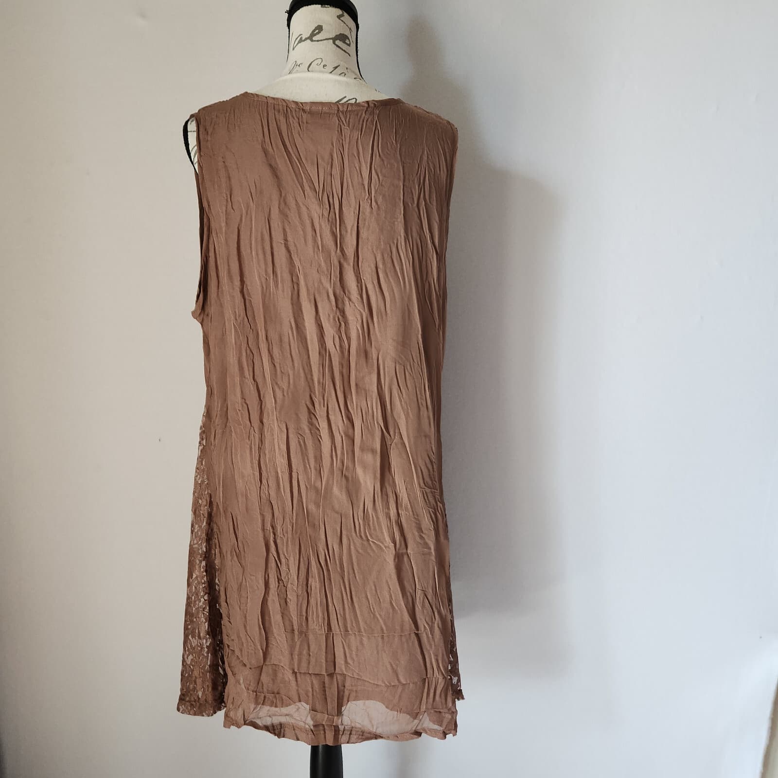 NWT Pretty Angel Silk Blend Embroidered Lace Chiffon Dress Sleeveless Brown Sz.S - Thumbnail 5