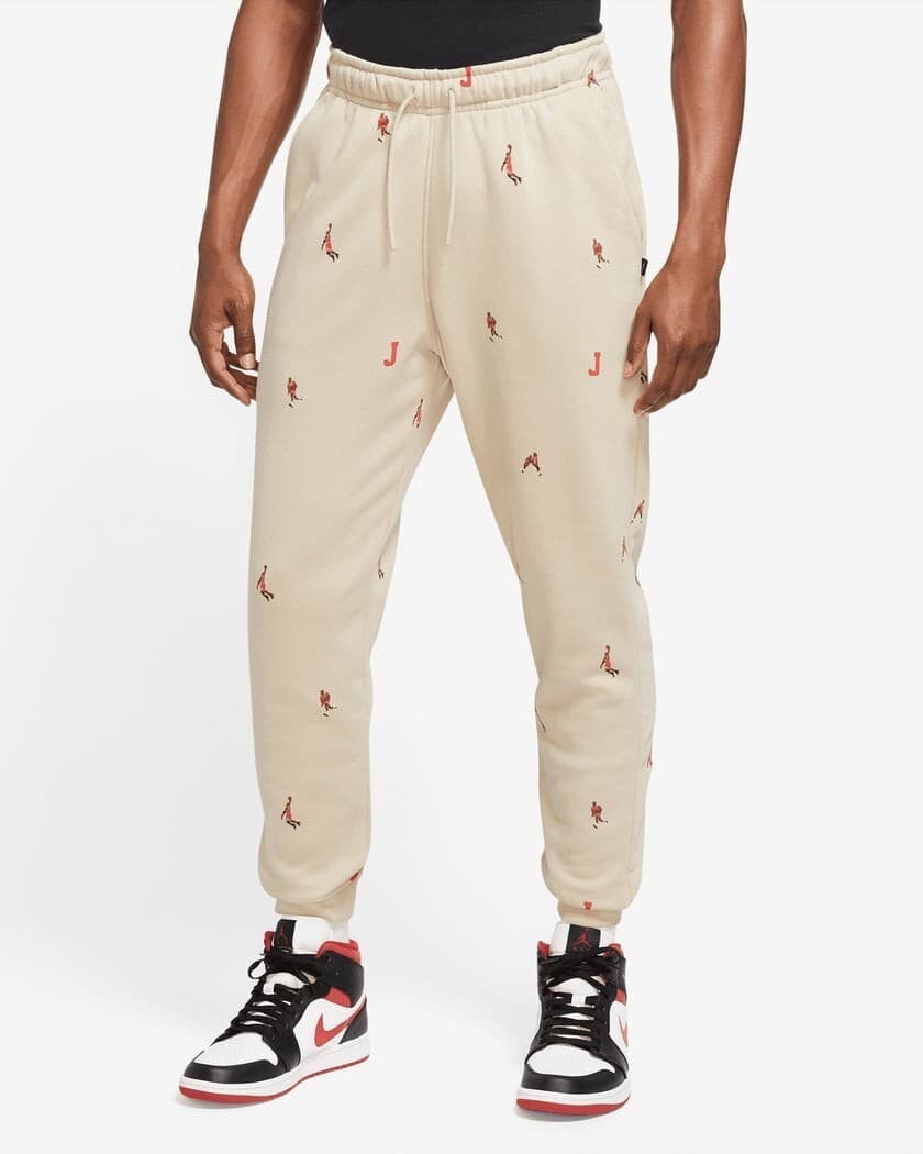 NWoT Nike Air Jordan MJ Essentials Holiday Fleece Pant All Over Print Beige Sz.S - Thumbnail 4