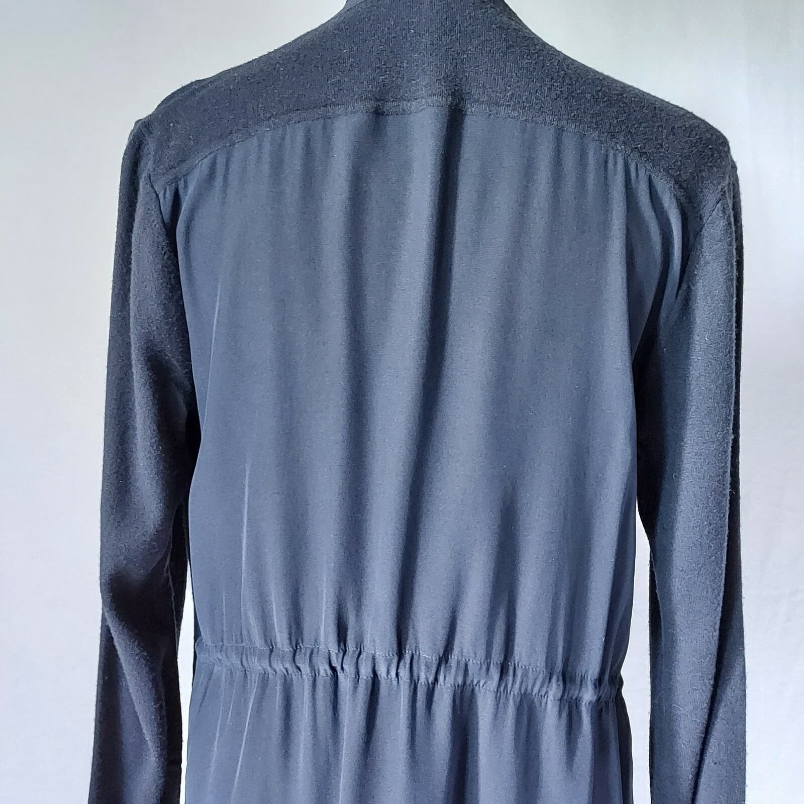 LAFAYETTE 148 NY Open Cardigan Front-Wool-Knit Back-Silk-Satin Black Women Sz.M - Thumbnail 5