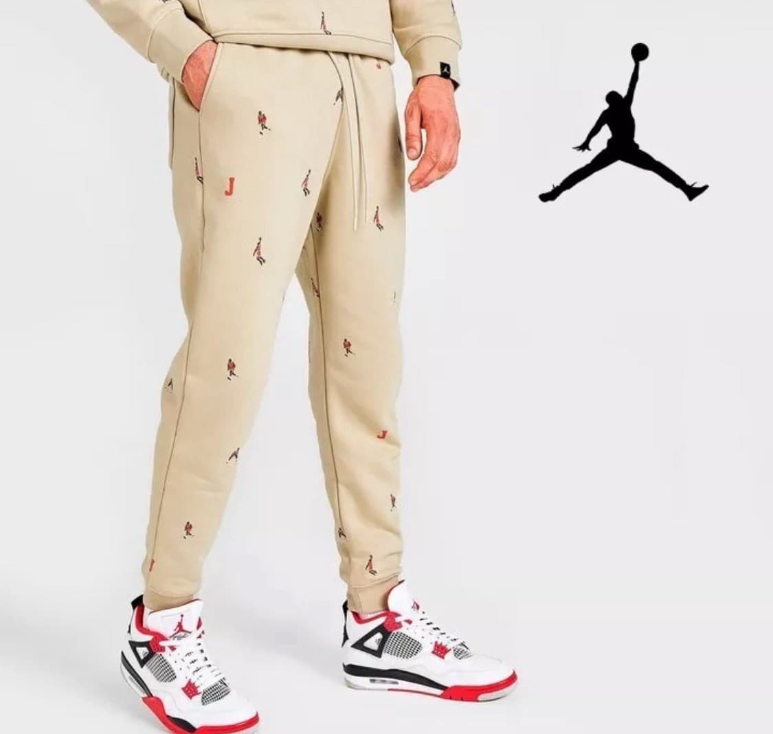 NWoT Nike Air Jordan MJ Essentials Holiday Fleece Pant All Over Print Beige Sz.S - Thumbnail 2