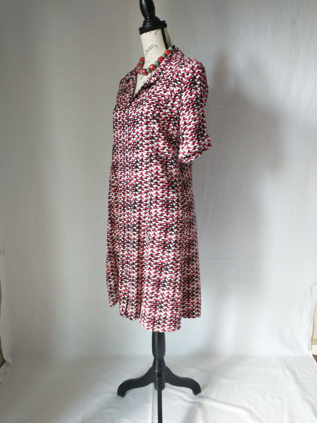 J.JILL Rayon Tunic Shirt Dress Button-Down Short Sleeve Pocket Geo-Print Sz.4 - Thumbnail 3