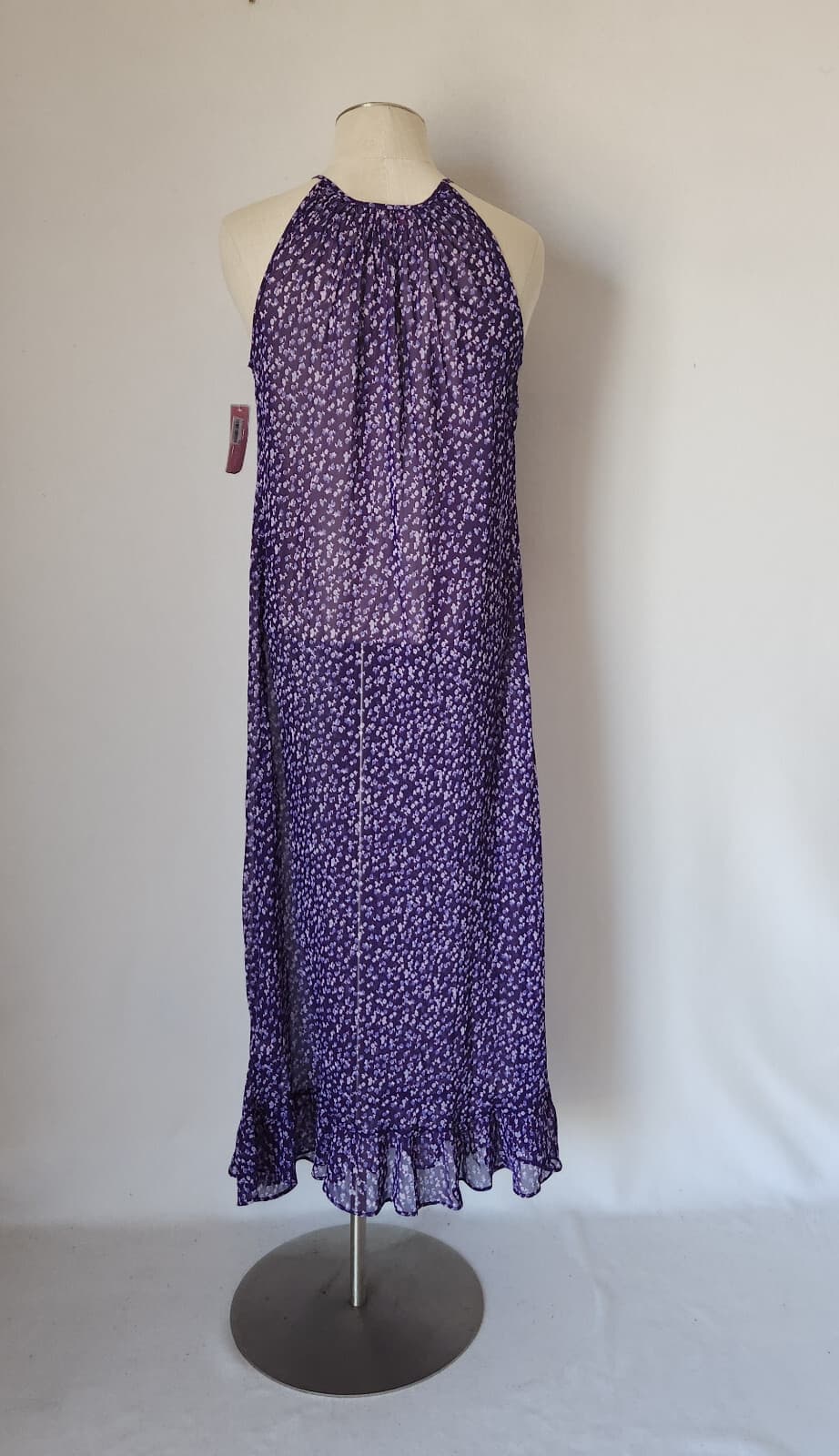 NWT Oscar De La Renta Pink Label Floral Sheer Chiffon Maxi Nightgown Purple XS - Thumbnail 4