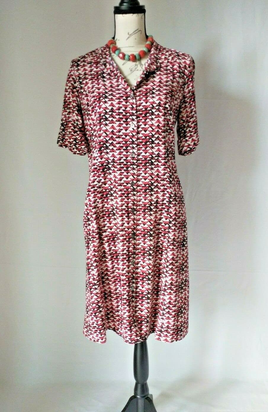J.JILL Rayon Tunic Shirt Dress Button-Down Short Sleeve Pocket Geo-Print Sz.4