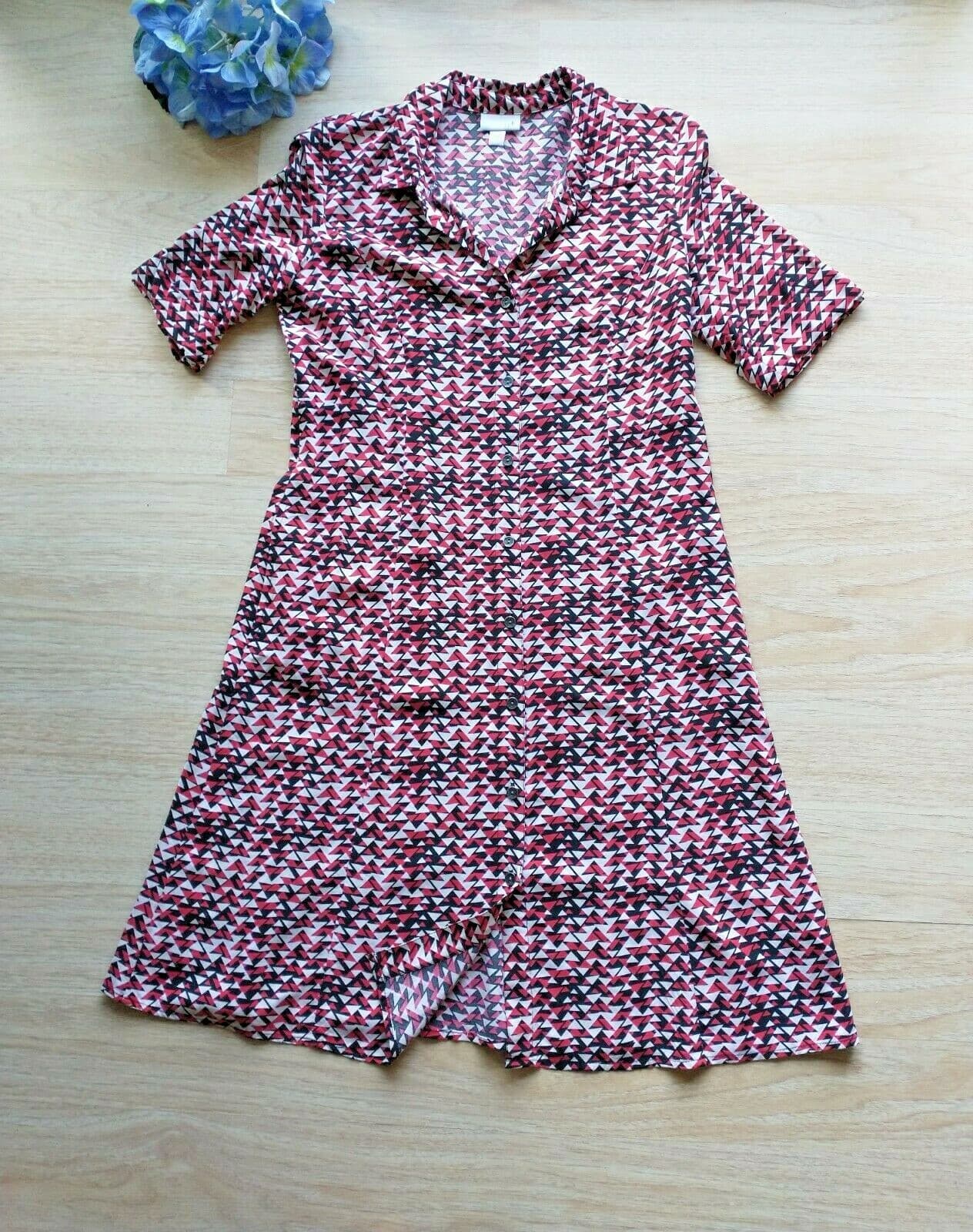 J.JILL Rayon Tunic Shirt Dress Button-Down Short Sleeve Pocket Geo-Print Sz.4 - Thumbnail 2