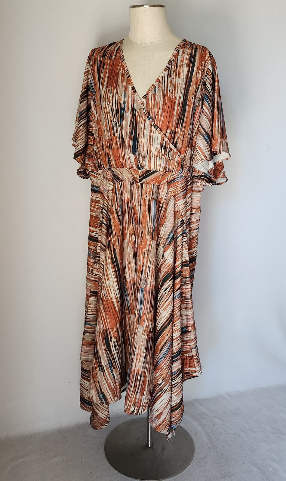 NWT Soft Surroundings $150 Cyra Dress Asymmetrical Hem Painted Stripe Brown 1X - Thumbnail 4