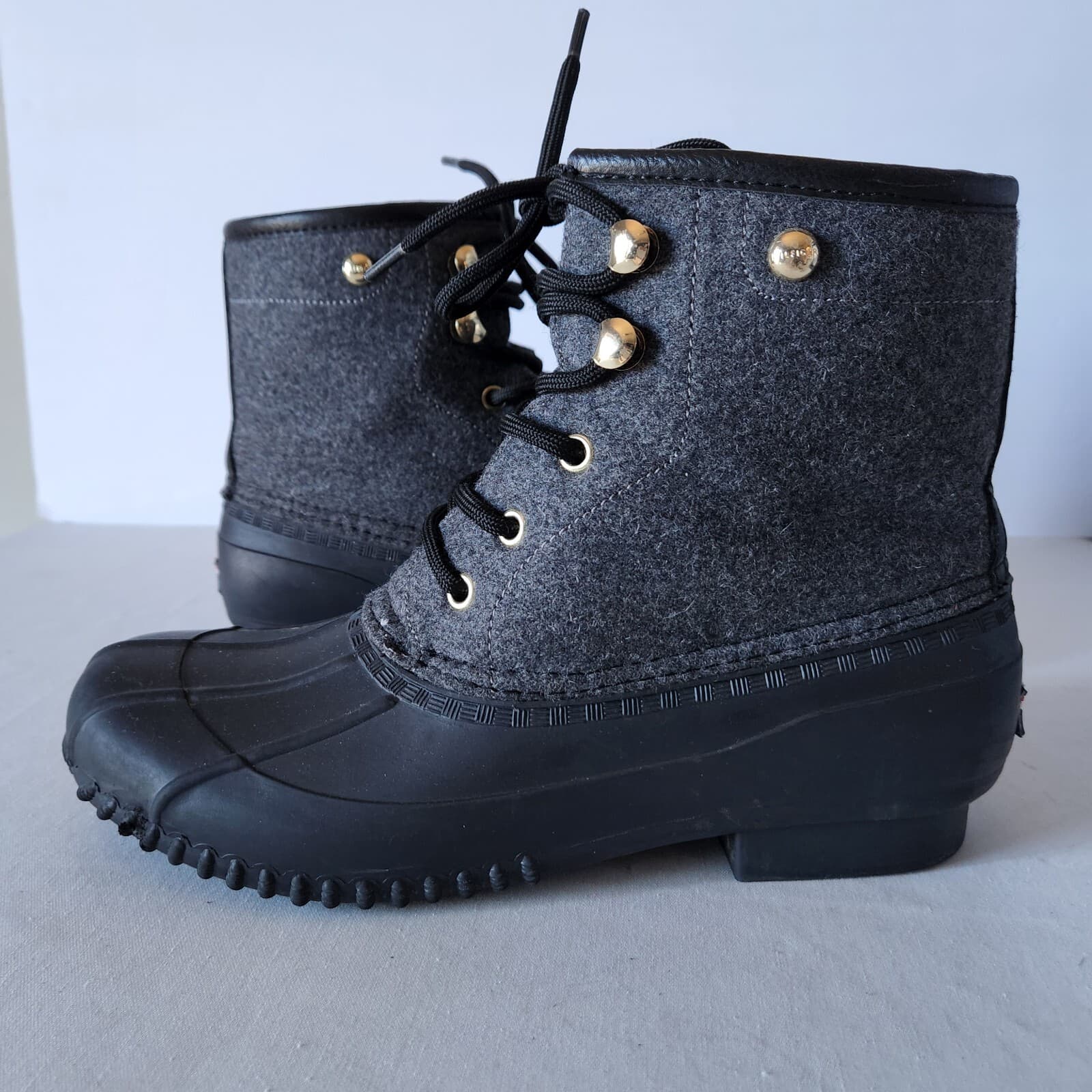 Tommy Hilfiger Roan Lace-Up Duck Boots Side-Zip Leather Rubber Lined Black W-10M - Thumbnail 2