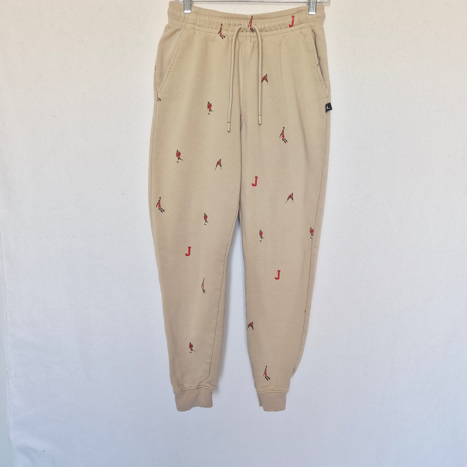 NWoT Nike Air Jordan MJ Essentials Holiday Fleece Pant All Over Print Beige Sz.S - Thumbnail 3