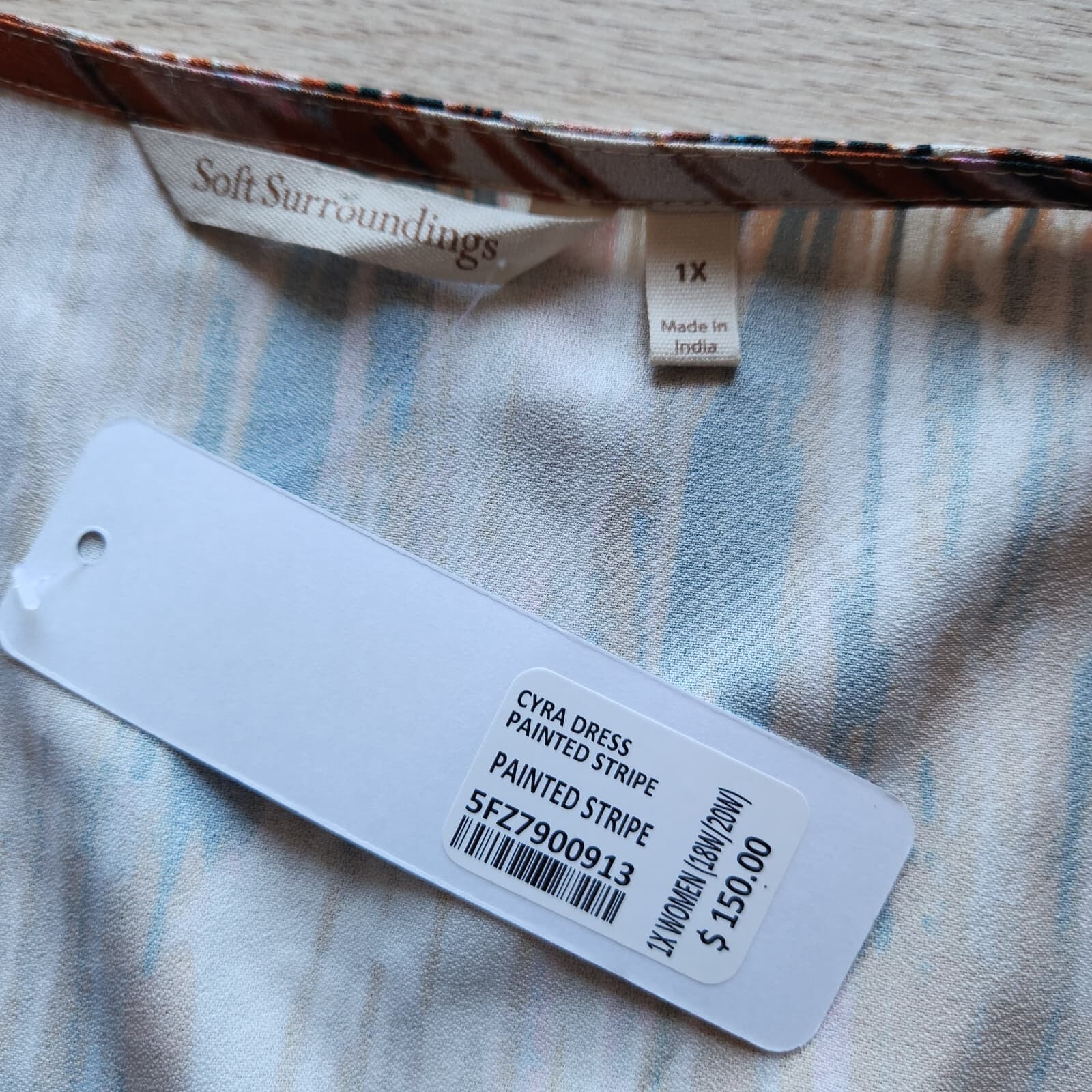 NWT Soft Surroundings $150 Cyra Dress Asymmetrical Hem Painted Stripe Brown 1X - Thumbnail 9