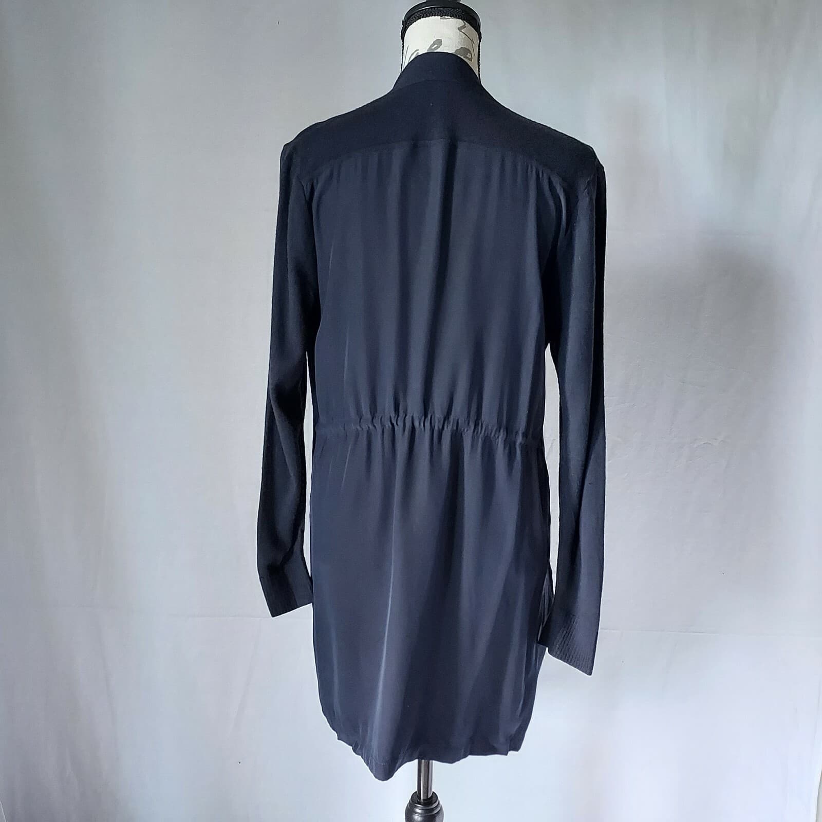LAFAYETTE 148 NY Open Cardigan Front-Wool-Knit Back-Silk-Satin Black Women Sz.M - Thumbnail 4