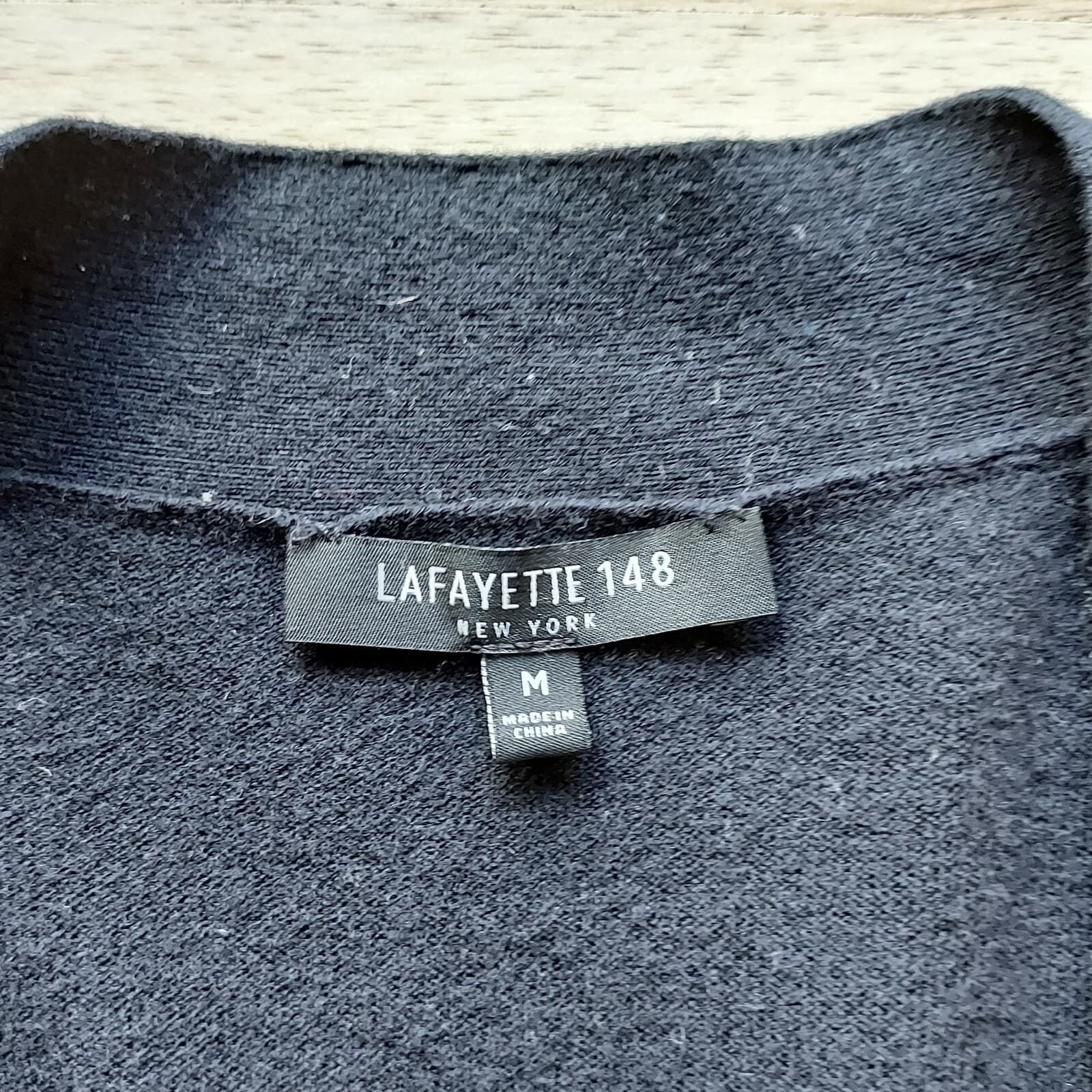 LAFAYETTE 148 NY Open Cardigan Front-Wool-Knit Back-Silk-Satin Black Women Sz.M - Thumbnail 6