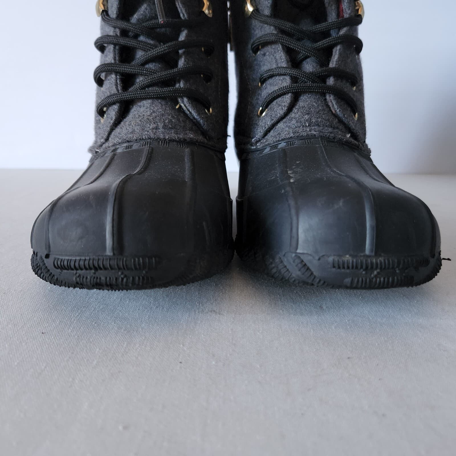 Tommy Hilfiger Roan Lace-Up Duck Boots Side-Zip Leather Rubber Lined Black W-10M - Thumbnail 4