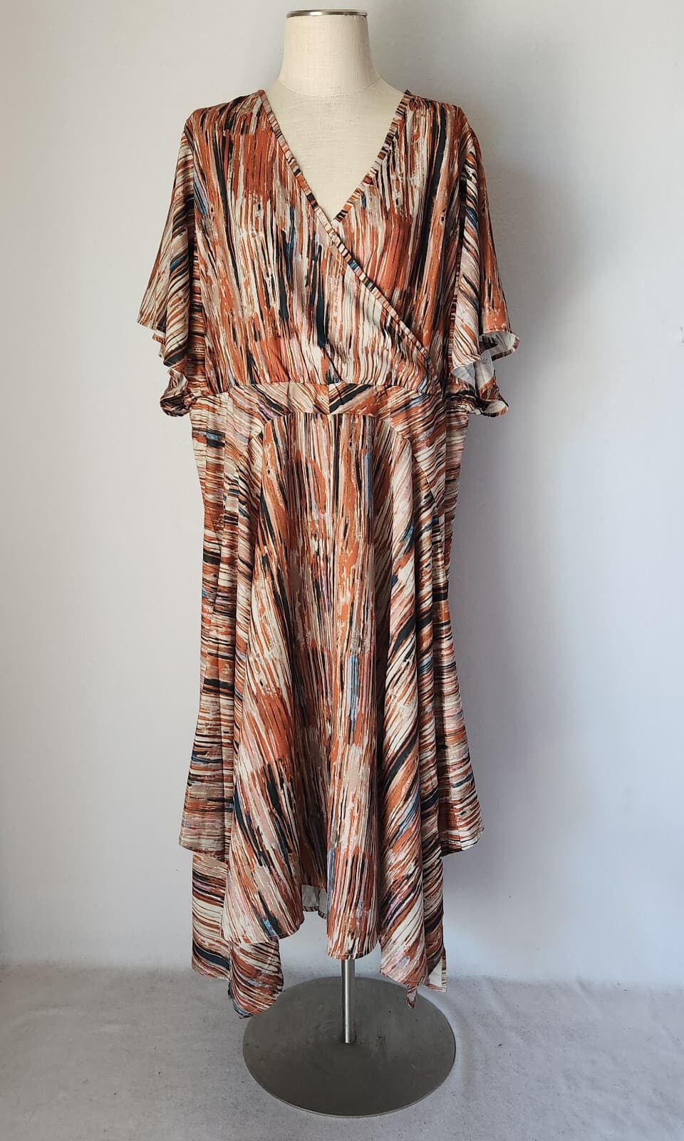 NWT Soft Surroundings $150 Cyra Dress Asymmetrical Hem Painted Stripe Brown 1X - Thumbnail 2