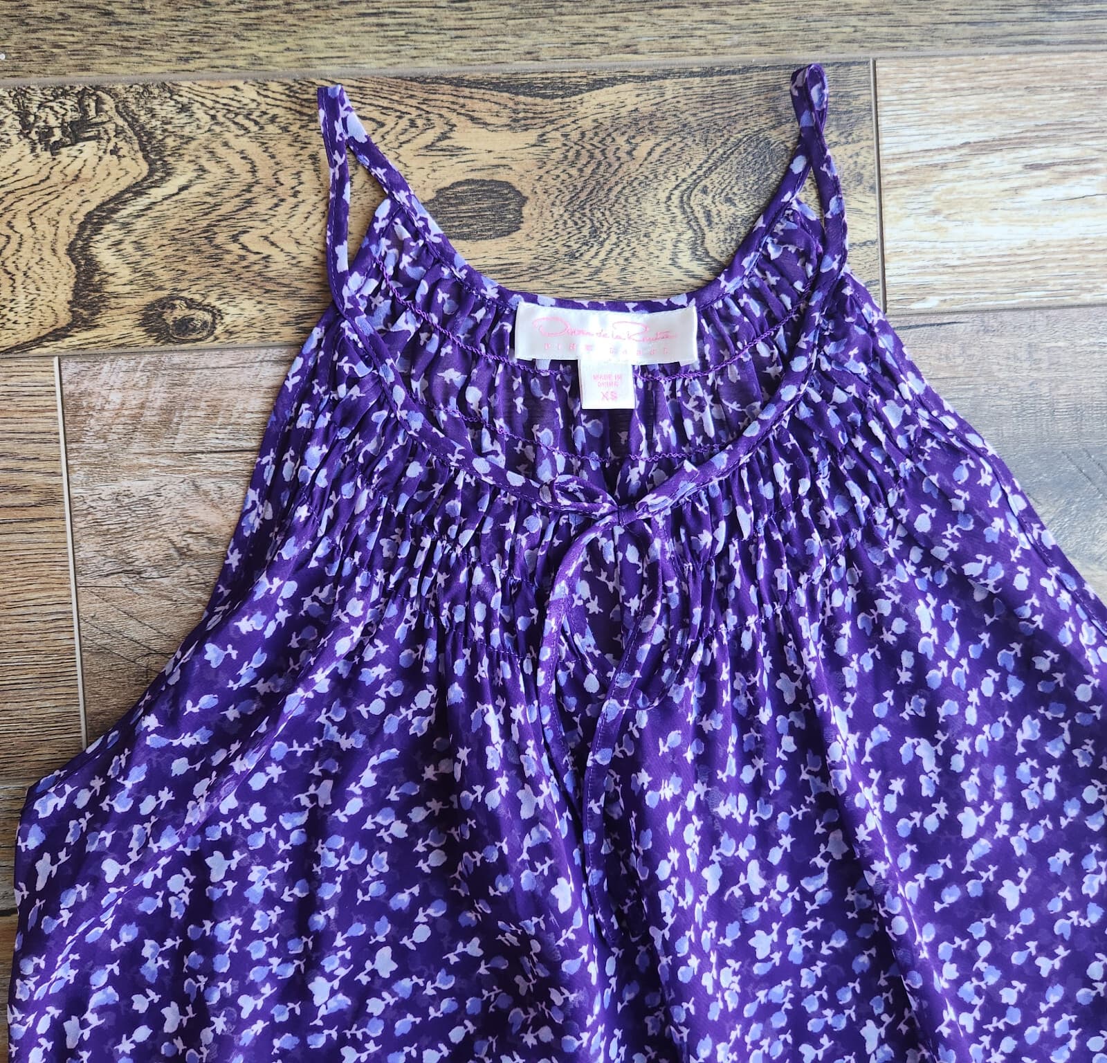 NWT Oscar De La Renta Pink Label Floral Sheer Chiffon Maxi Nightgown Purple XS - Thumbnail 6