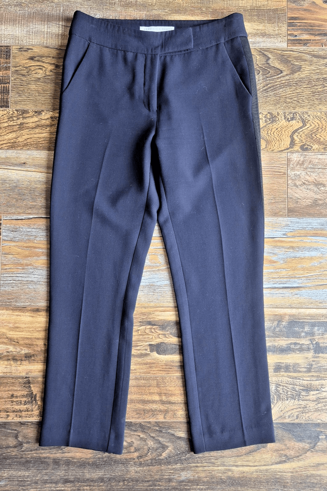 Veronica Beard Side-Strip Cropped Dress Pants Slim Straight Pocket Navy Womens 6 - Thumbnail 2