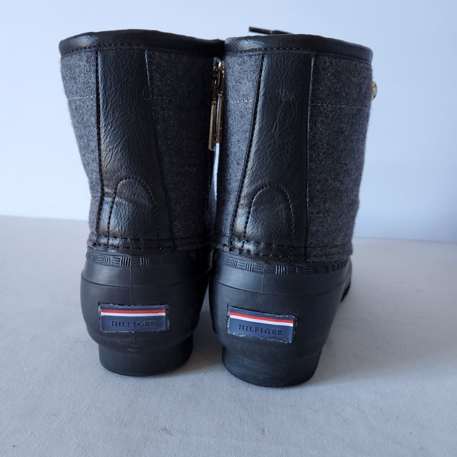 Tommy Hilfiger Roan Lace-Up Duck Boots Side-Zip Leather Rubber Lined Black W-10M - Thumbnail 5