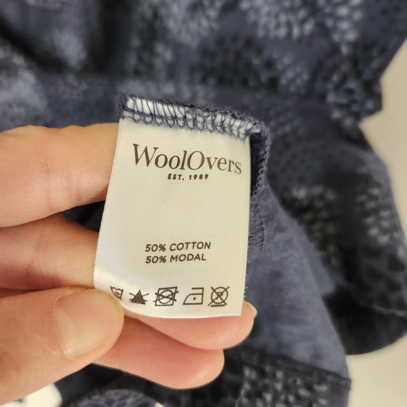 WoolOvers Mini Tunic Dress Pocket 3/4 Sleeve Geo-Printed Cotton Modal Blue Sz.M - Thumbnail 8