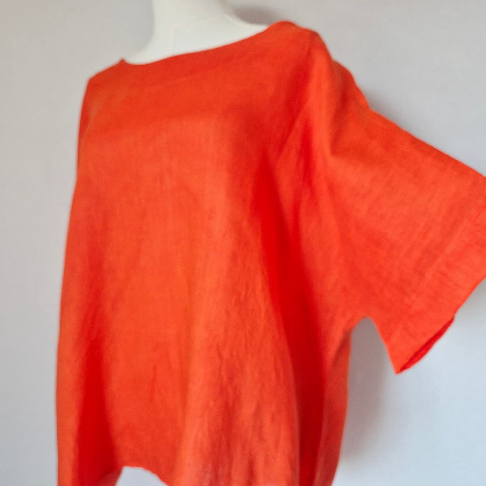 J S Millenium Made in Italy Linen Lagenlook Boxy Popover Top Orange Bust 54" XL - Thumbnail 2