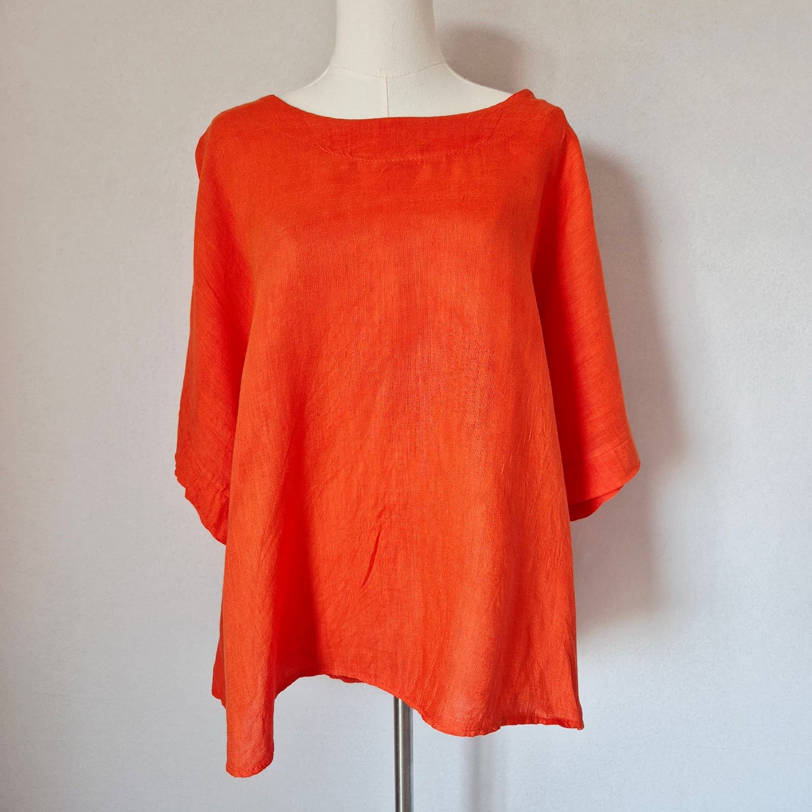 J S Millenium Made in Italy Linen Lagenlook Boxy Popover Top Orange Bust 54" XL - Thumbnail 3