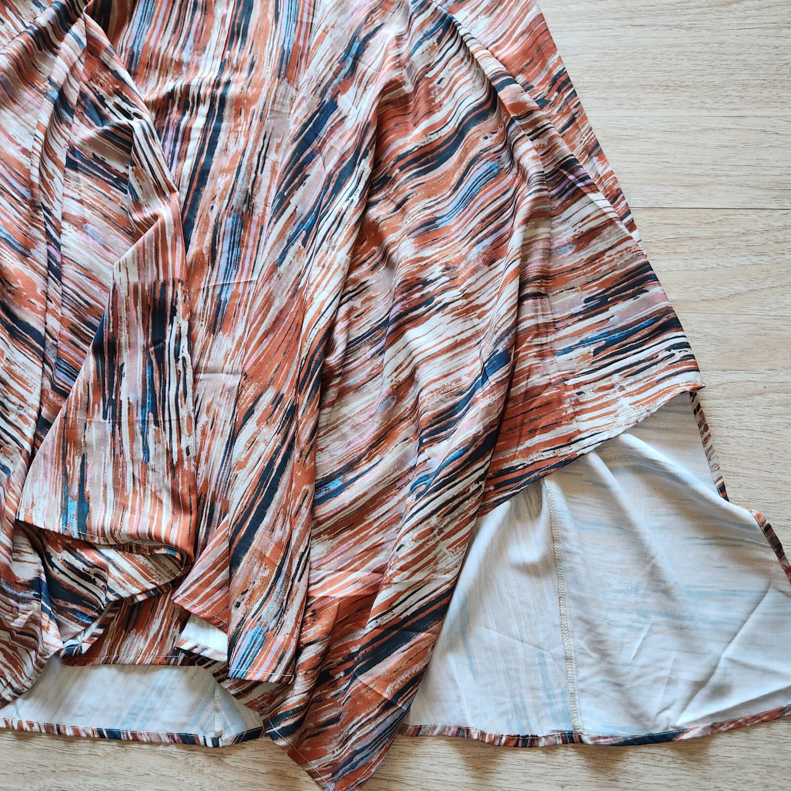 NWT Soft Surroundings $150 Cyra Dress Asymmetrical Hem Painted Stripe Brown 1X - Thumbnail 8