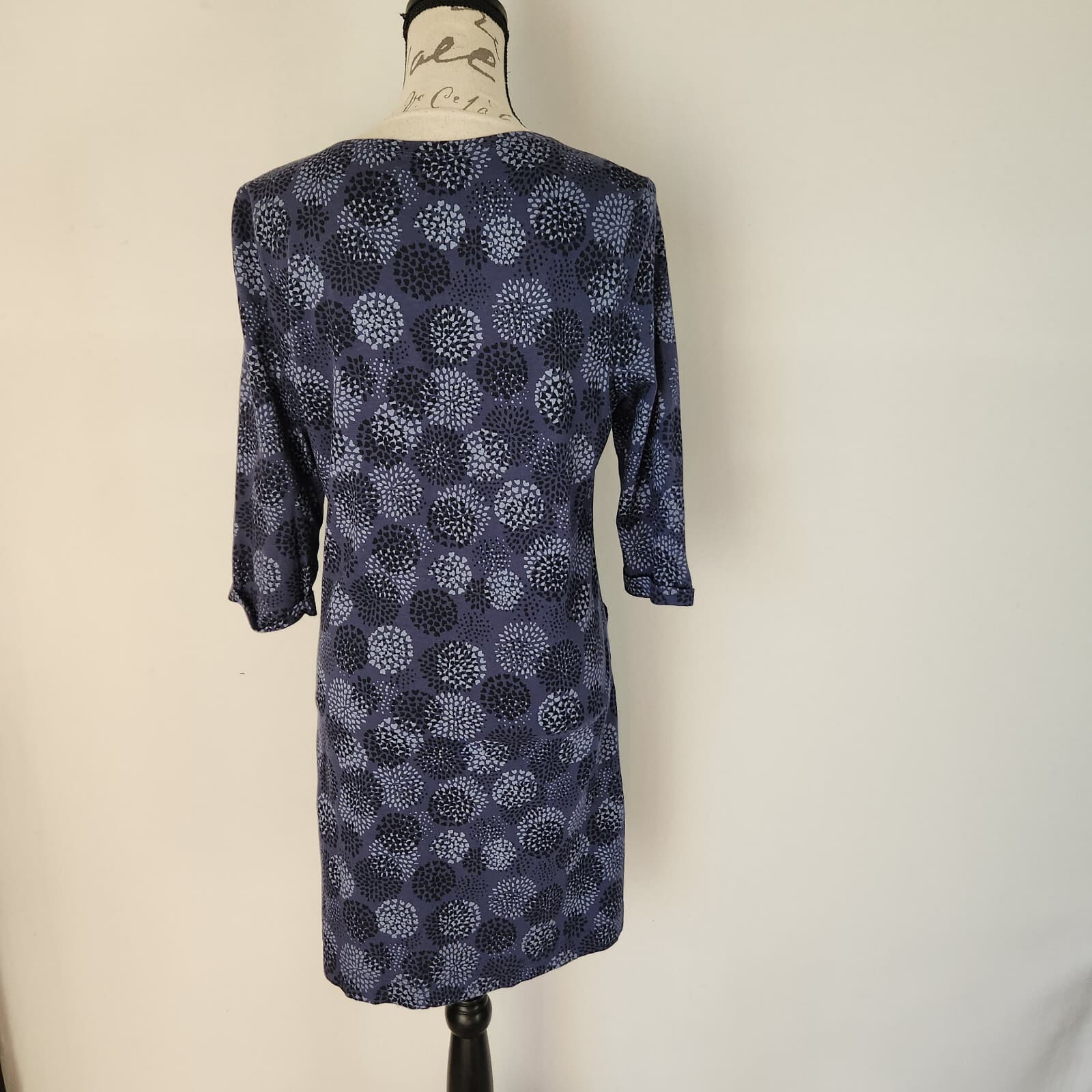 WoolOvers Mini Tunic Dress Pocket 3/4 Sleeve Geo-Printed Cotton Modal Blue Sz.M - Thumbnail 6