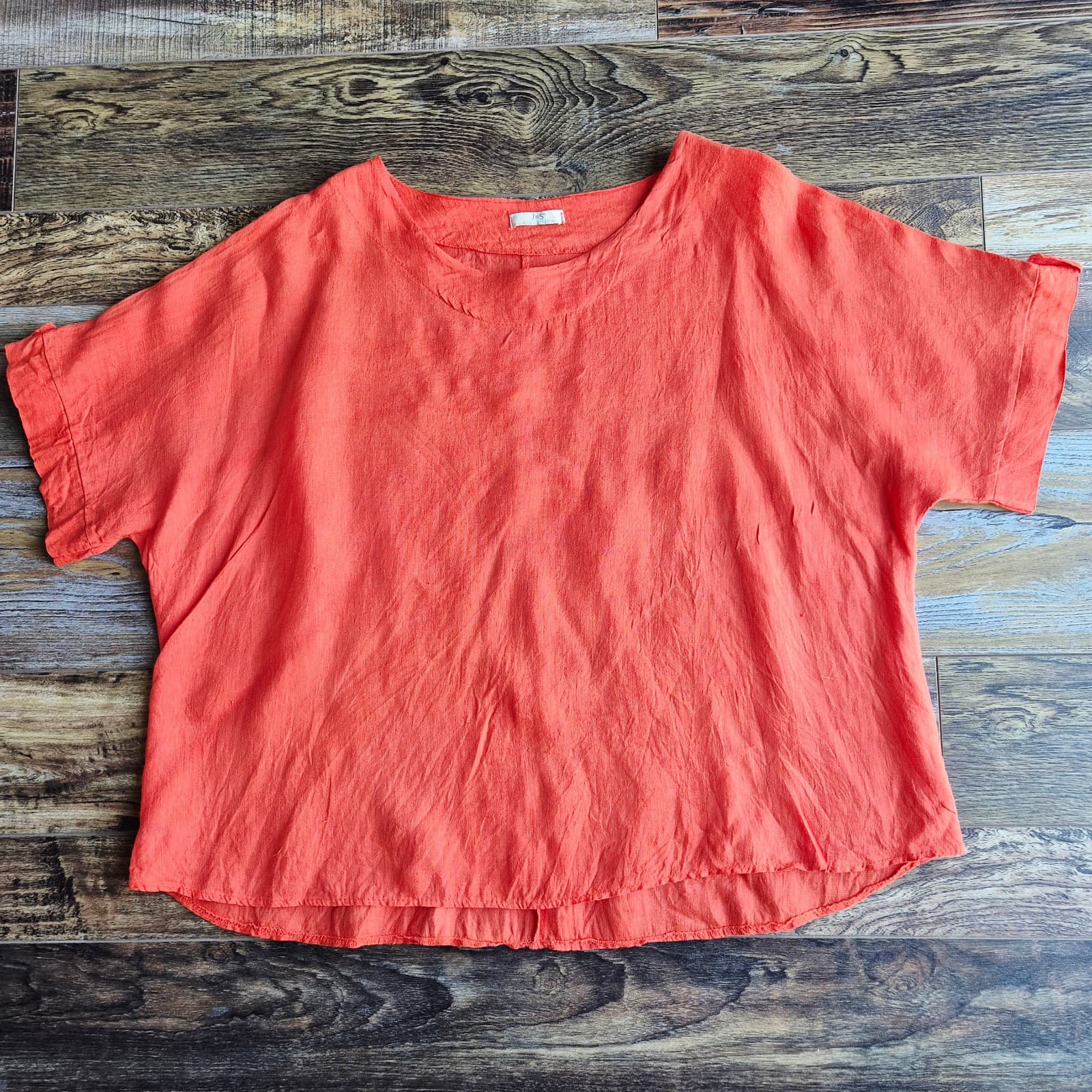 J S Millenium Made in Italy Linen Lagenlook Boxy Popover Top Orange Bust 54" XL - Thumbnail 4