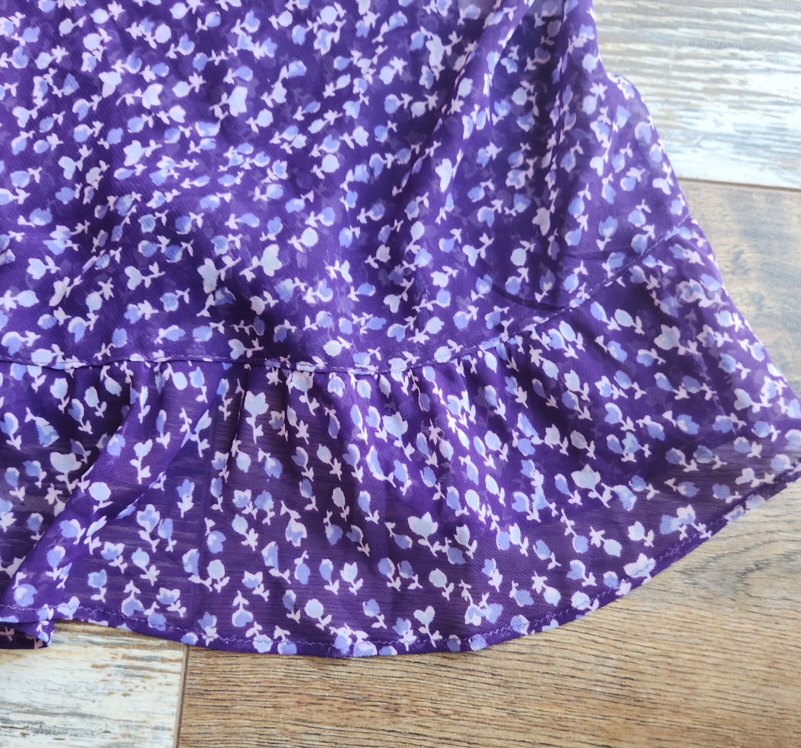 NWT Oscar De La Renta Pink Label Floral Sheer Chiffon Maxi Nightgown Purple XS - Thumbnail 7