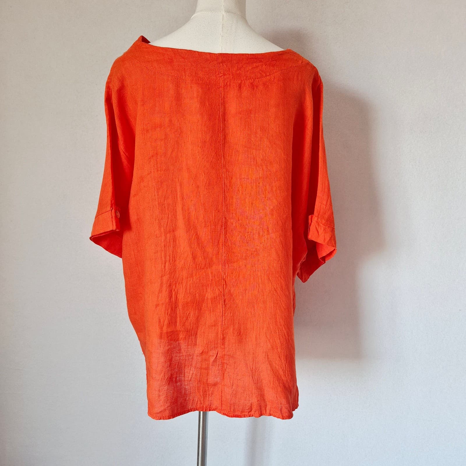 J S Millenium Made in Italy Linen Lagenlook Boxy Popover Top Orange Bust 54" XL - Thumbnail 6
