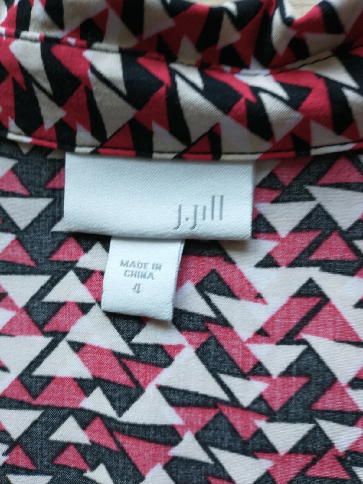 J.JILL Rayon Tunic Shirt Dress Button-Down Short Sleeve Pocket Geo-Print Sz.4 - Thumbnail 7