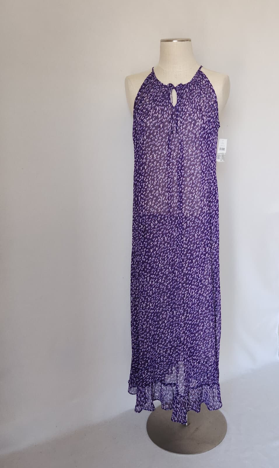 NWT Oscar De La Renta Pink Label Floral Sheer Chiffon Maxi Nightgown Purple XS - Thumbnail 2