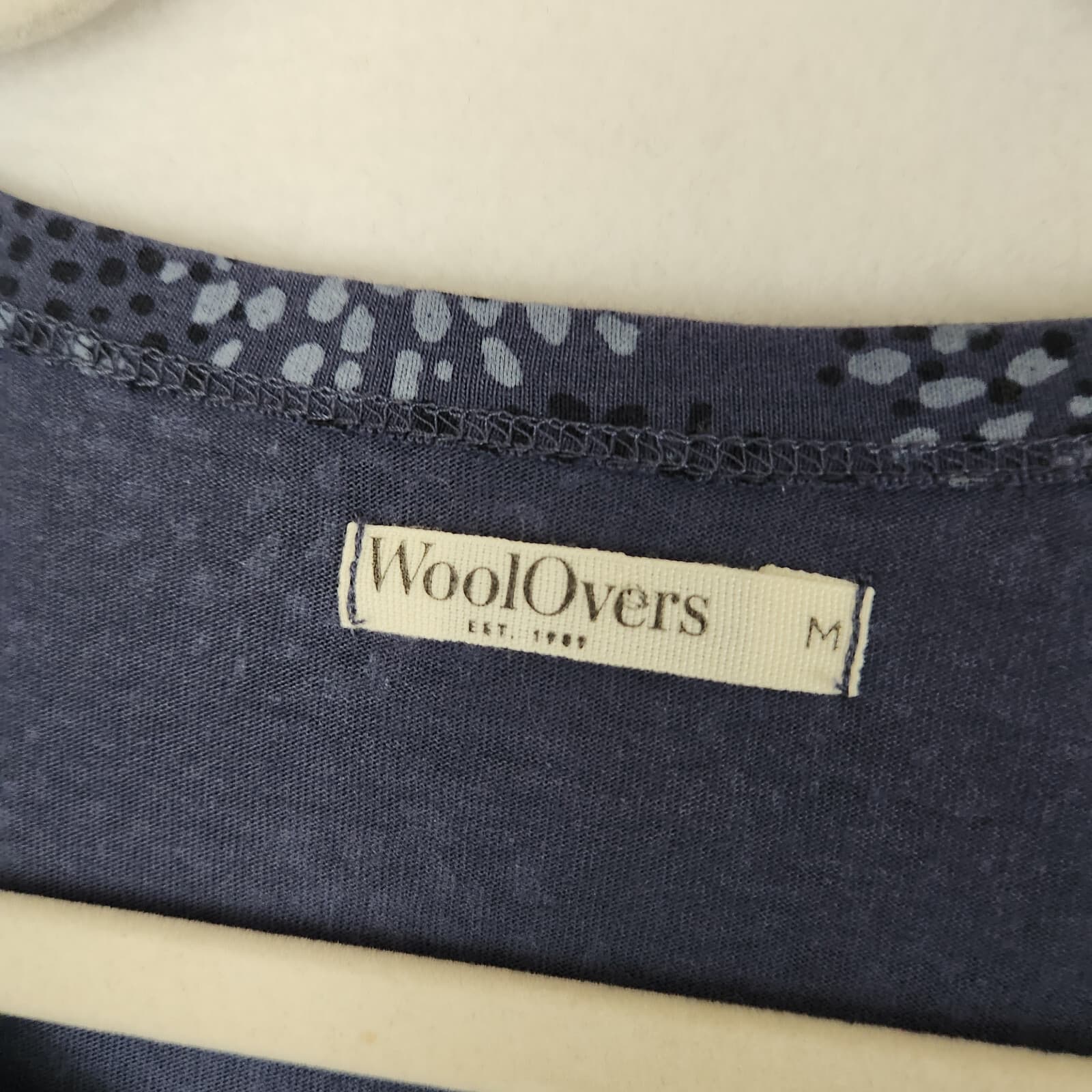 WoolOvers Mini Tunic Dress Pocket 3/4 Sleeve Geo-Printed Cotton Modal Blue Sz.M - Thumbnail 7