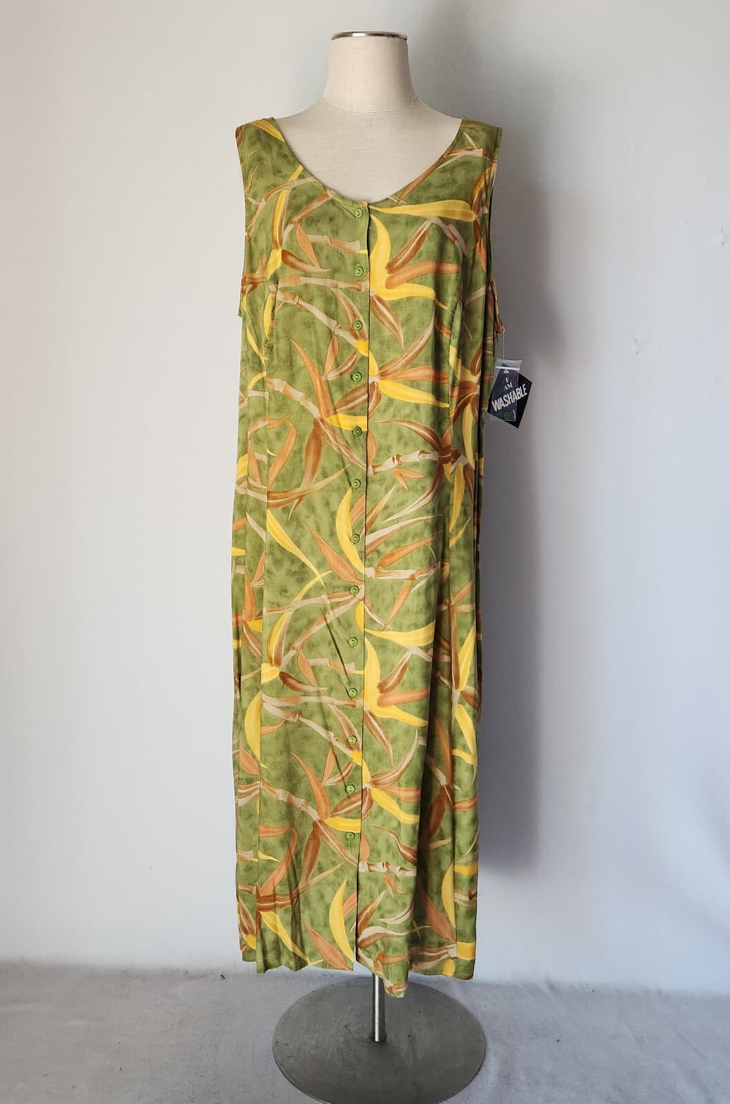 NWT Lady Darian Bird of Paradise Hawaii Maxi Dress Button-Front Sleeveless Sz.24 - Thumbnail 2