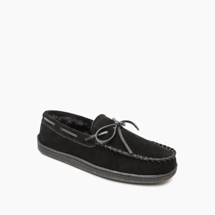 Minnetonka Men's 13M Pile Lined Hardsole Black Suede Moccasin In-Out Door Sipper - Thumbnail 3
