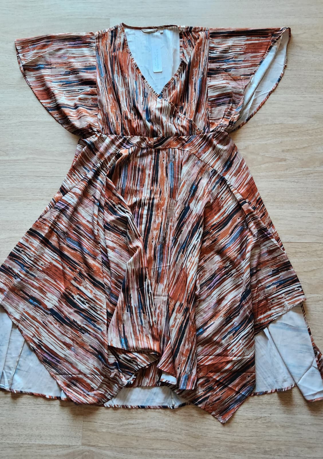 NWT Soft Surroundings $150 Cyra Dress Asymmetrical Hem Painted Stripe Brown 1X - Thumbnail 7