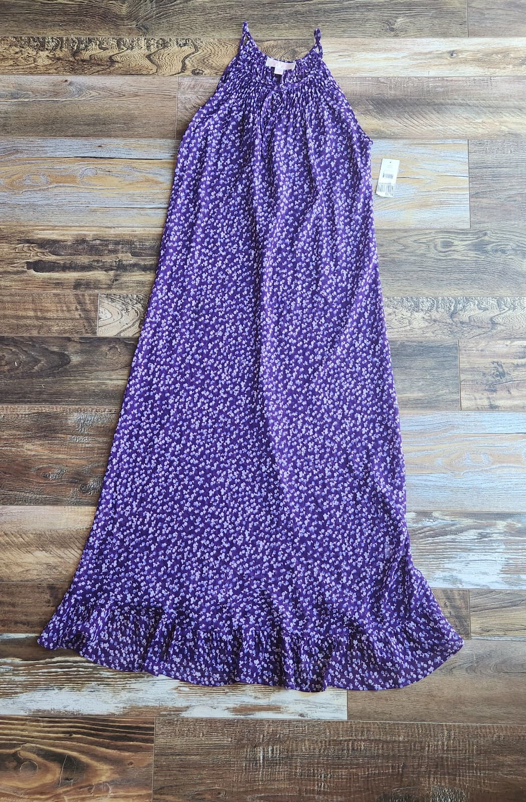 NWT Oscar De La Renta Pink Label Floral Sheer Chiffon Maxi Nightgown Purple XS - Thumbnail 5