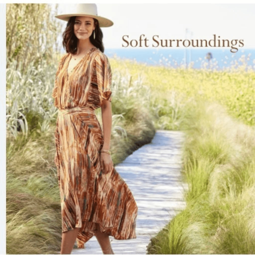 NWT Soft Surroundings $150 Cyra Dress Asymmetrical Hem Painted Stripe Brown 1X - Thumbnail 3