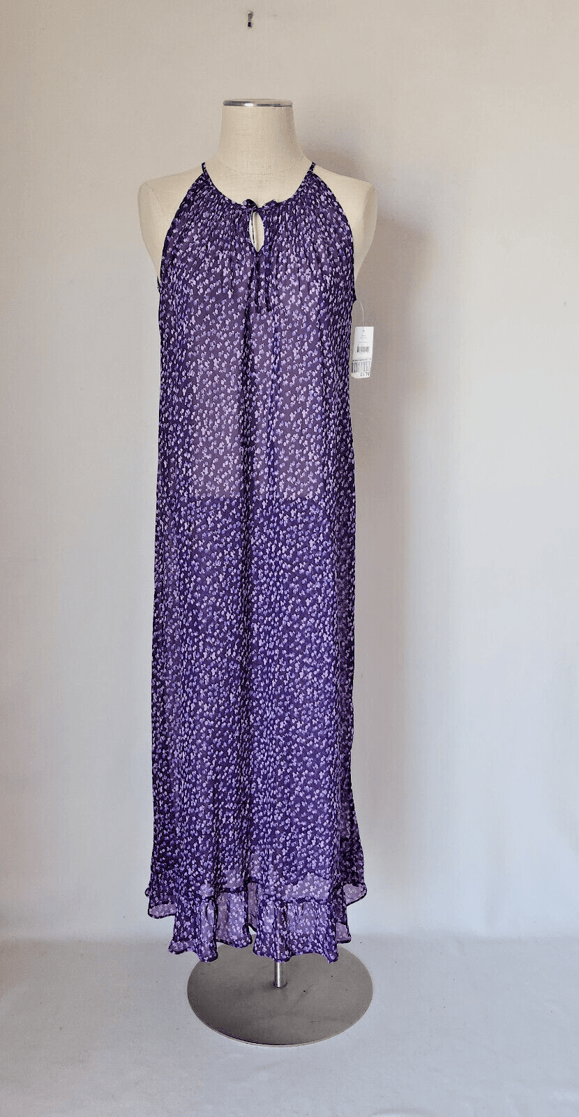 NWT Oscar De La Renta Pink Label Floral Sheer Chiffon Maxi Nightgown Purple XS