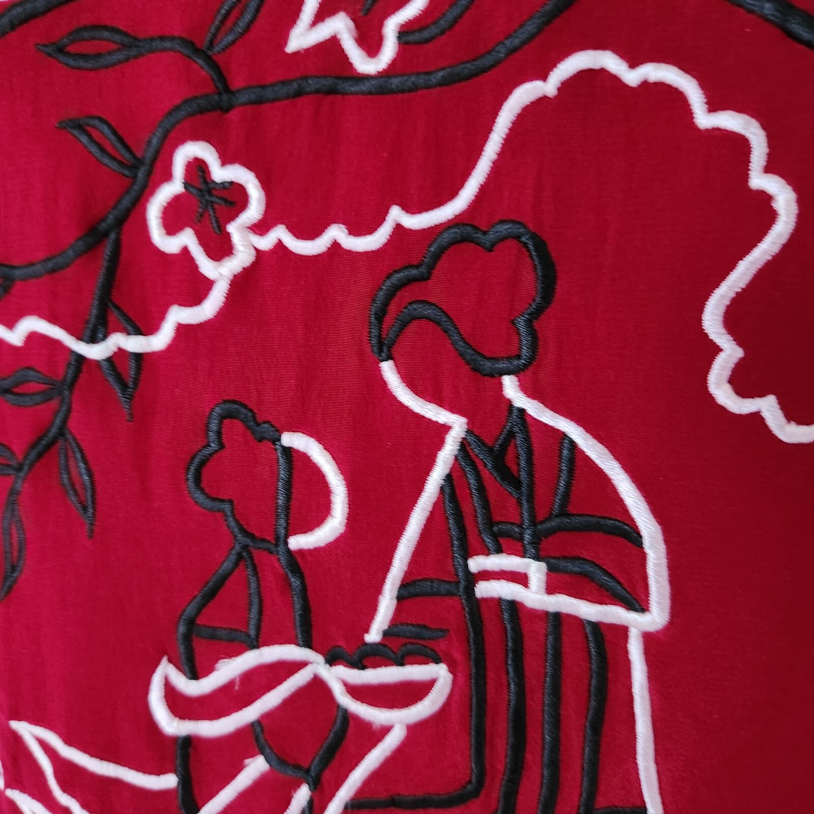 Vintage Diane Von Furstenberg Embroidered Silk Shirt Button Long Sleeve Red Sz.S - Thumbnail 6