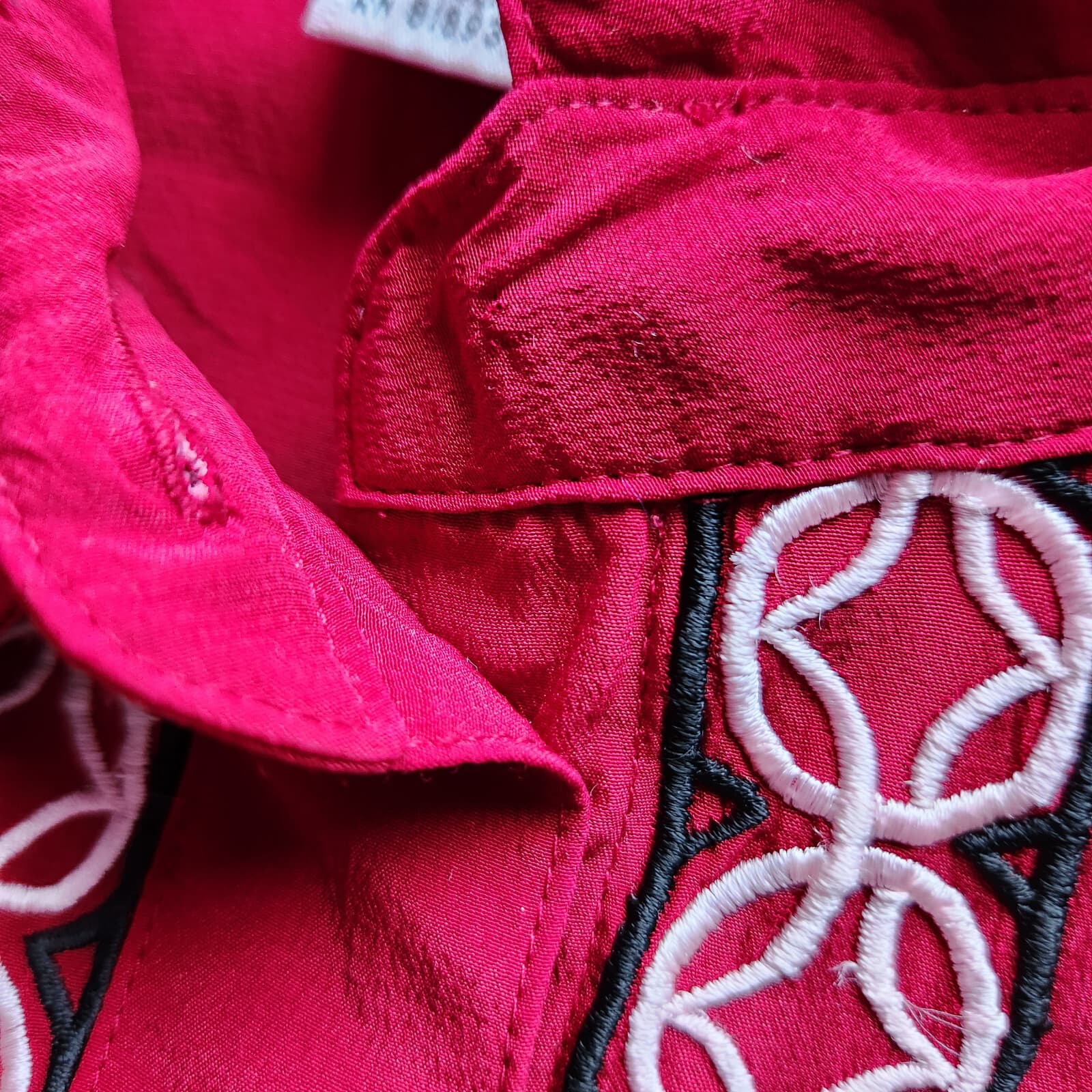 Vintage Diane Von Furstenberg Embroidered Silk Shirt Button Long Sleeve Red Sz.S - Thumbnail 8