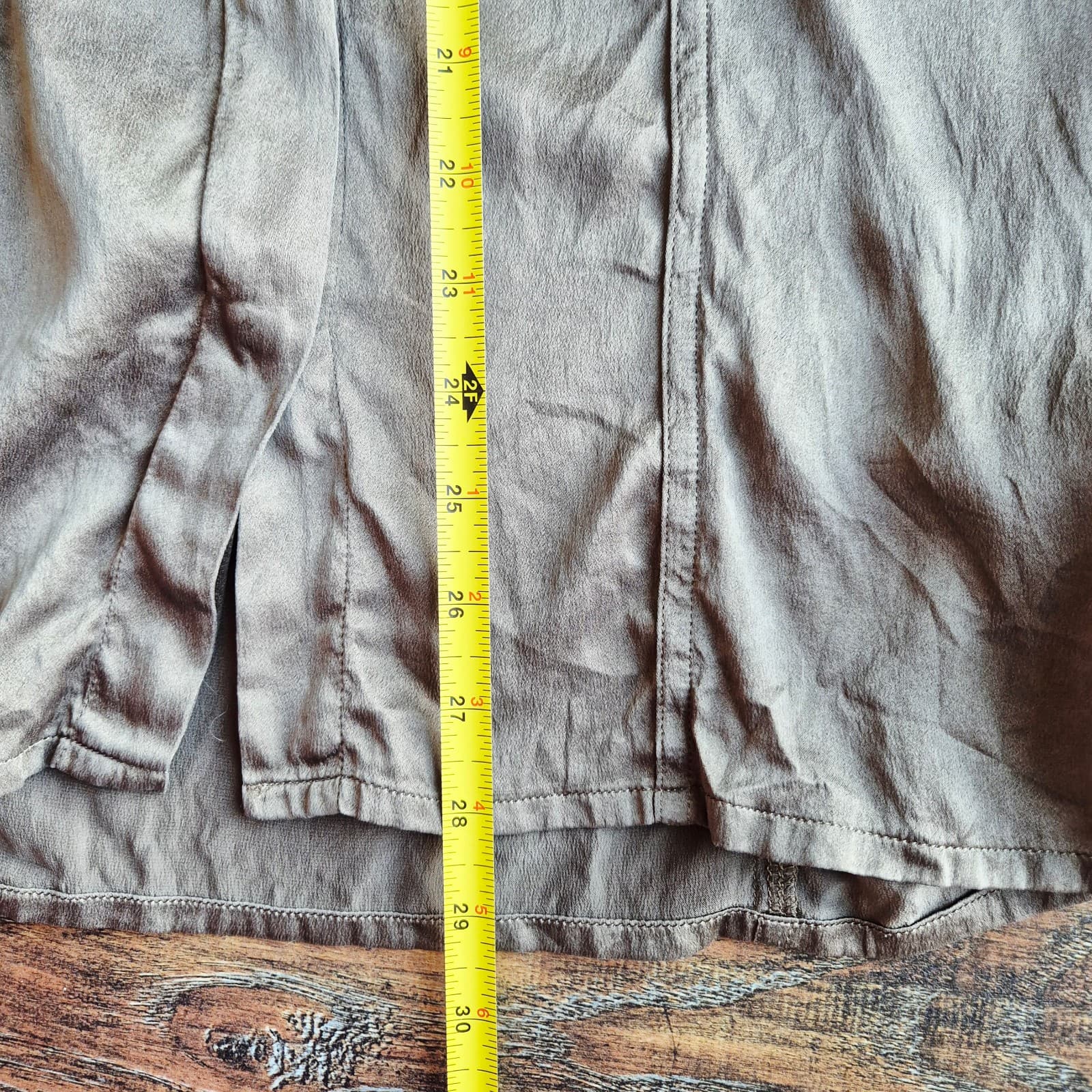 Vintage Escada by Margaretha Ley Olive Green Silk Satin Drape Front Blouse Sz.38 - Thumbnail 14