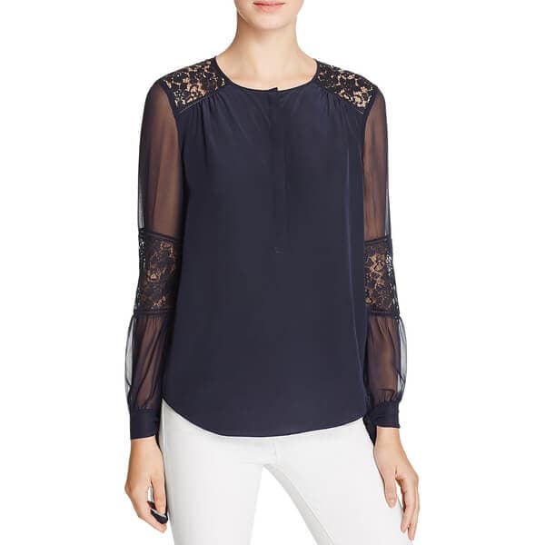 Rebecca Taylor $295 Sarah Lace Silk Tunic Blouse Long Sleeve Navy Blue Bust 42" - Thumbnail 4
