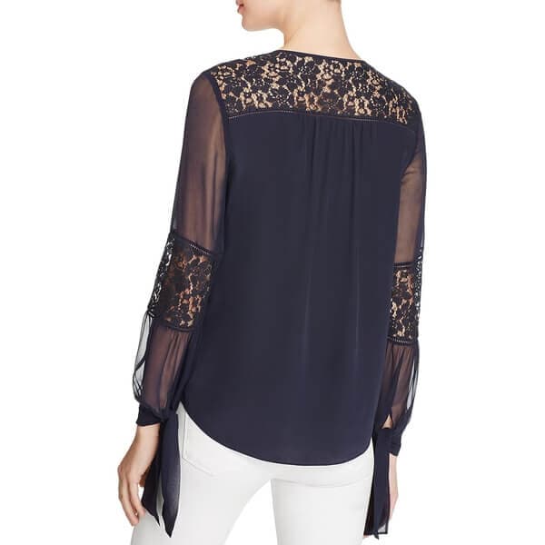 Rebecca Taylor $295 Sarah Lace Silk Tunic Blouse Long Sleeve Navy Blue Bust 42" - Thumbnail 7