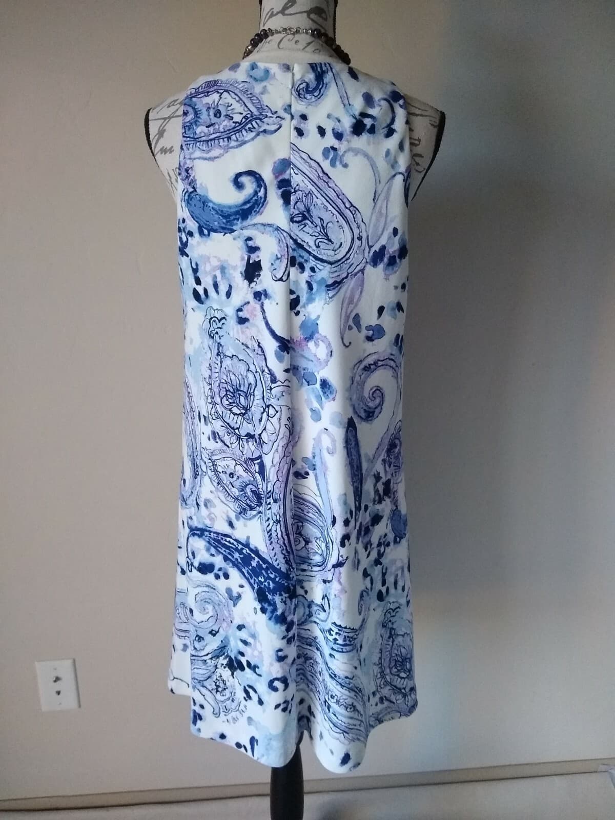 LAUREN RALPH LAUREN Knit Tunic Shift Dress Sleeveless Paisley Blue White Zip 10 - Thumbnail 4