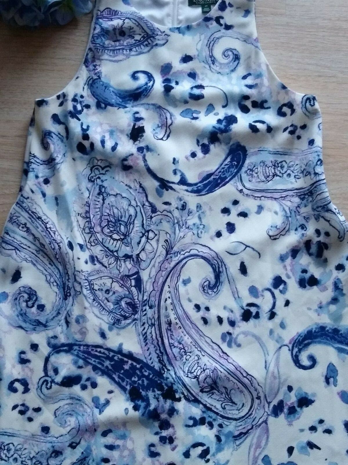 LAUREN RALPH LAUREN Knit Tunic Shift Dress Sleeveless Paisley Blue White Zip 10 - Thumbnail 5