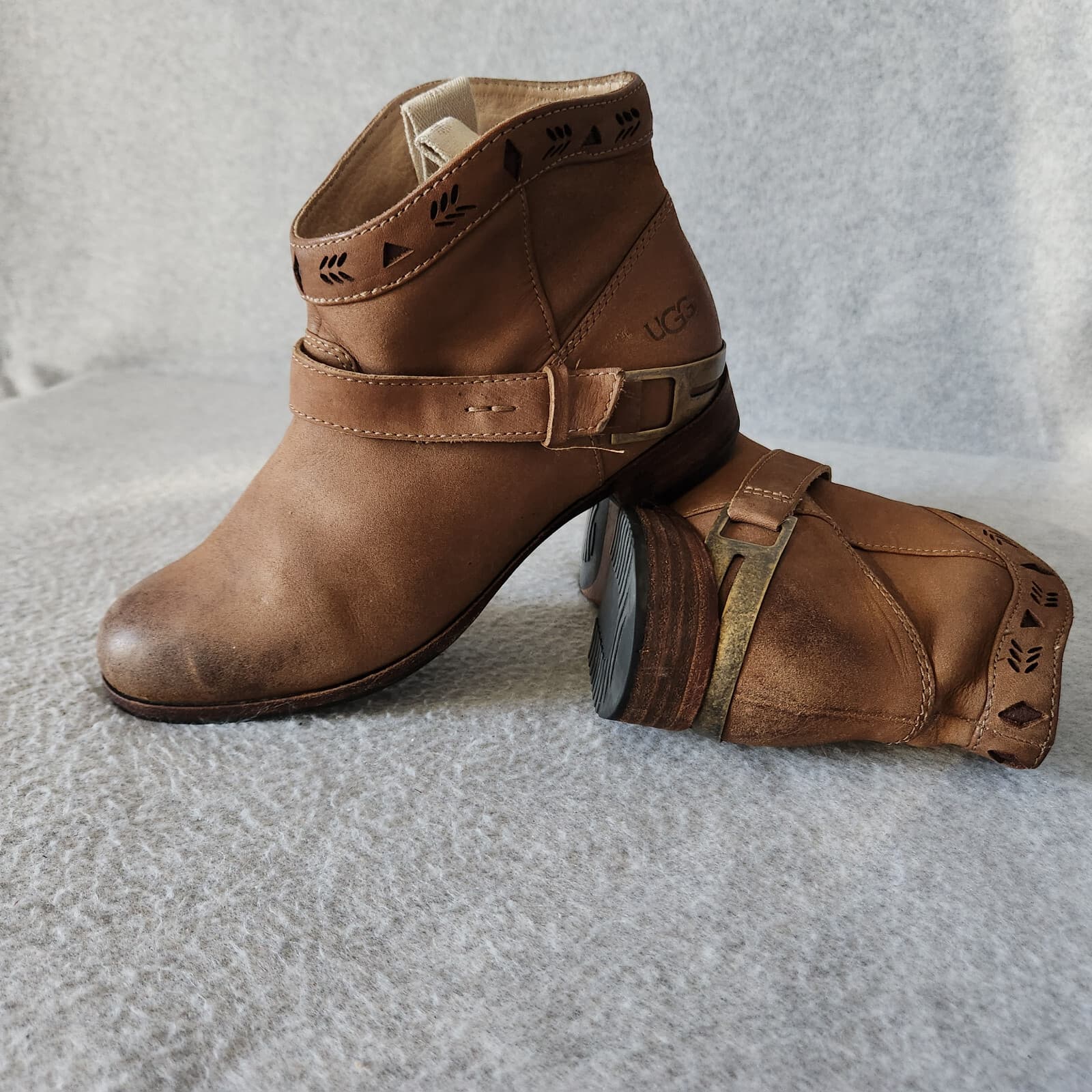 UGG Australia Austin Leather Cowboy Ankle Boots Pull-On Brown Women's US6 - Thumbnail 3