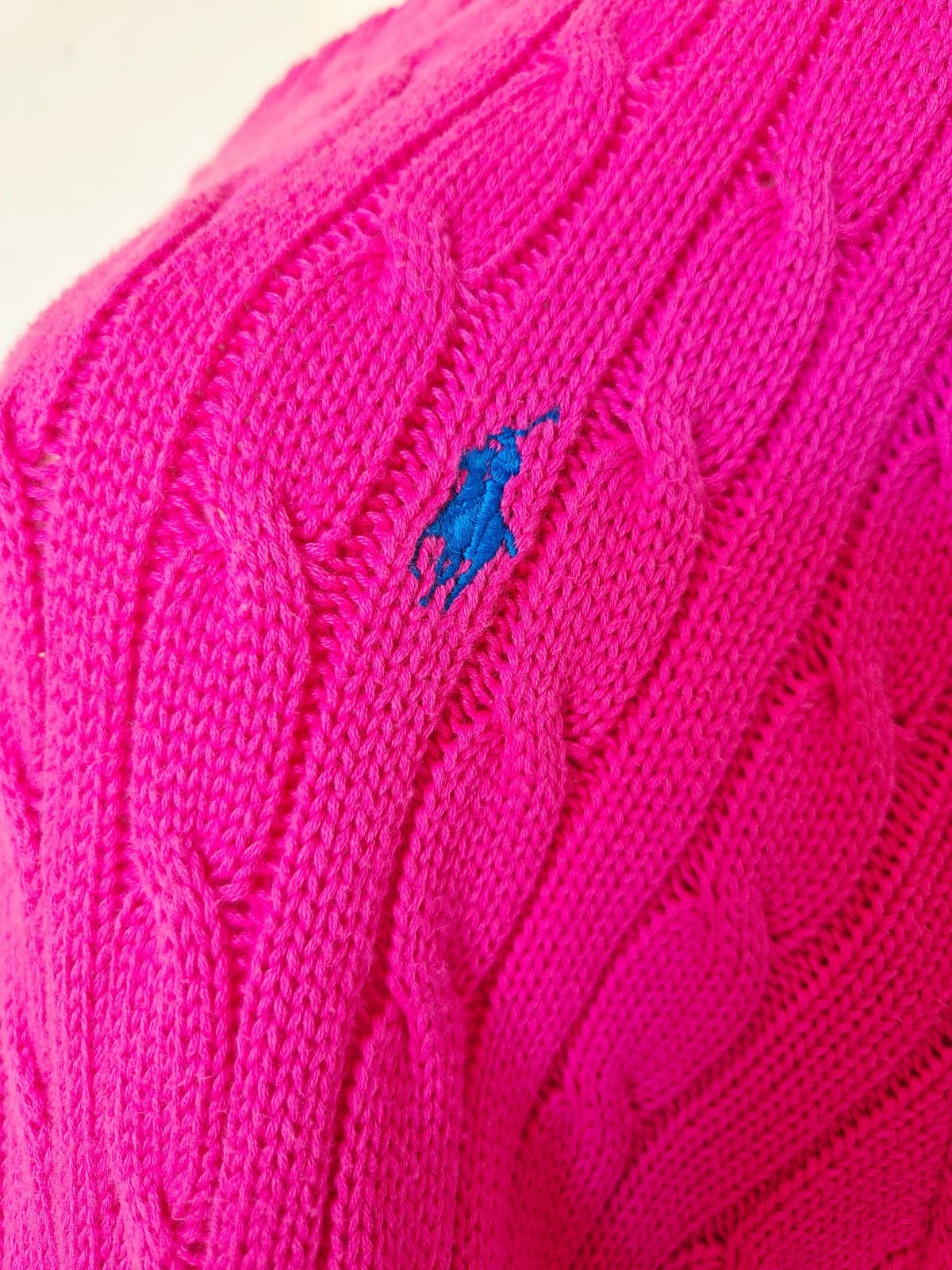 Vintage Y2K Ralph Lauren Pony Cotton Cable Knit Crew-Neck Sweater Pink Womens XL - Thumbnail 4