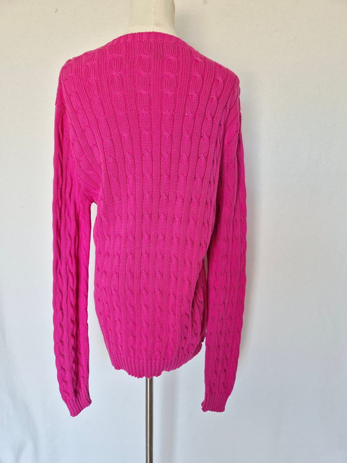 Vintage Y2K Ralph Lauren Pony Cotton Cable Knit Crew-Neck Sweater Pink Womens XL - Thumbnail 5