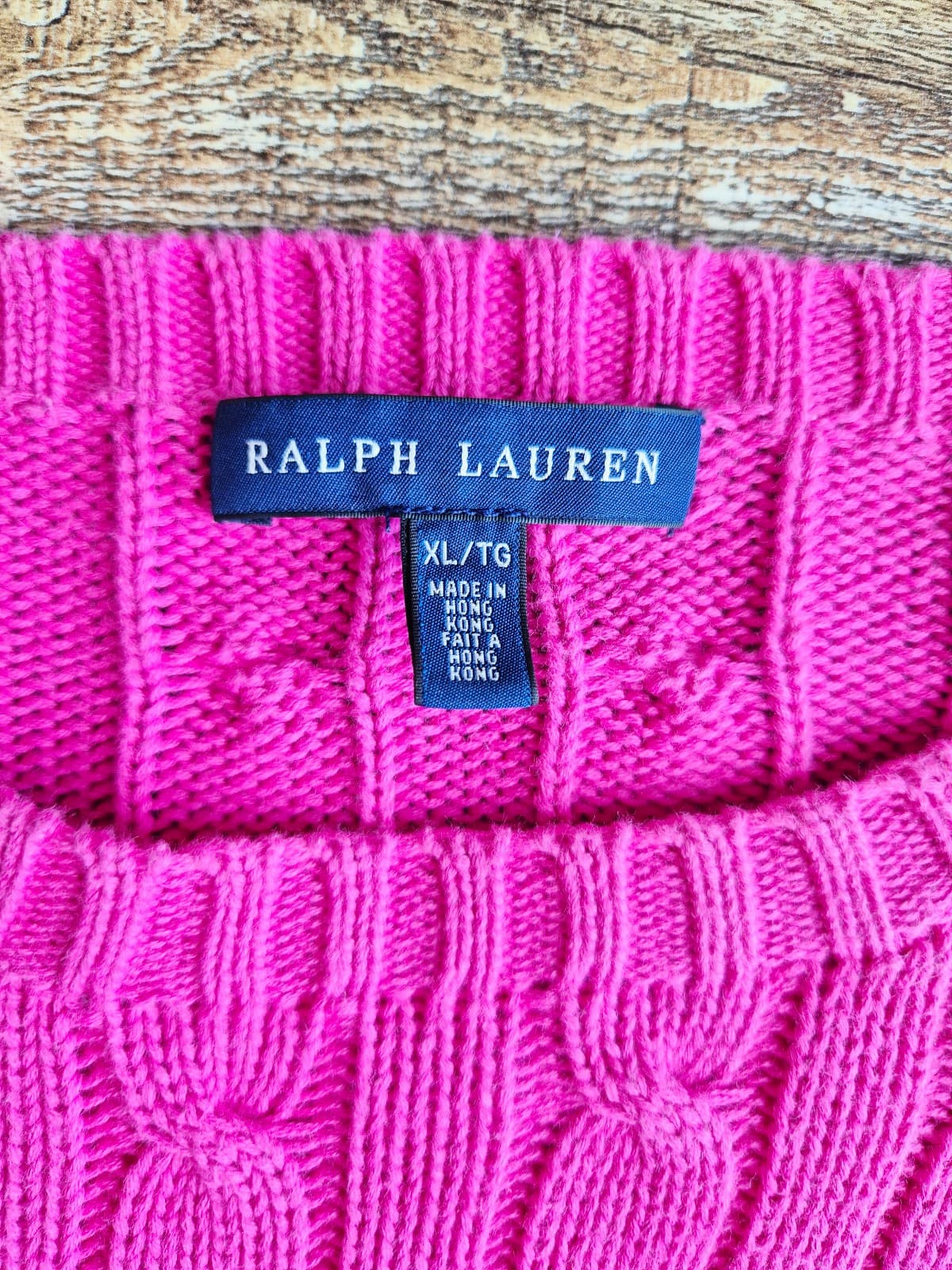 Vintage Y2K Ralph Lauren Pony Cotton Cable Knit Crew-Neck Sweater Pink Womens XL - Thumbnail 7
