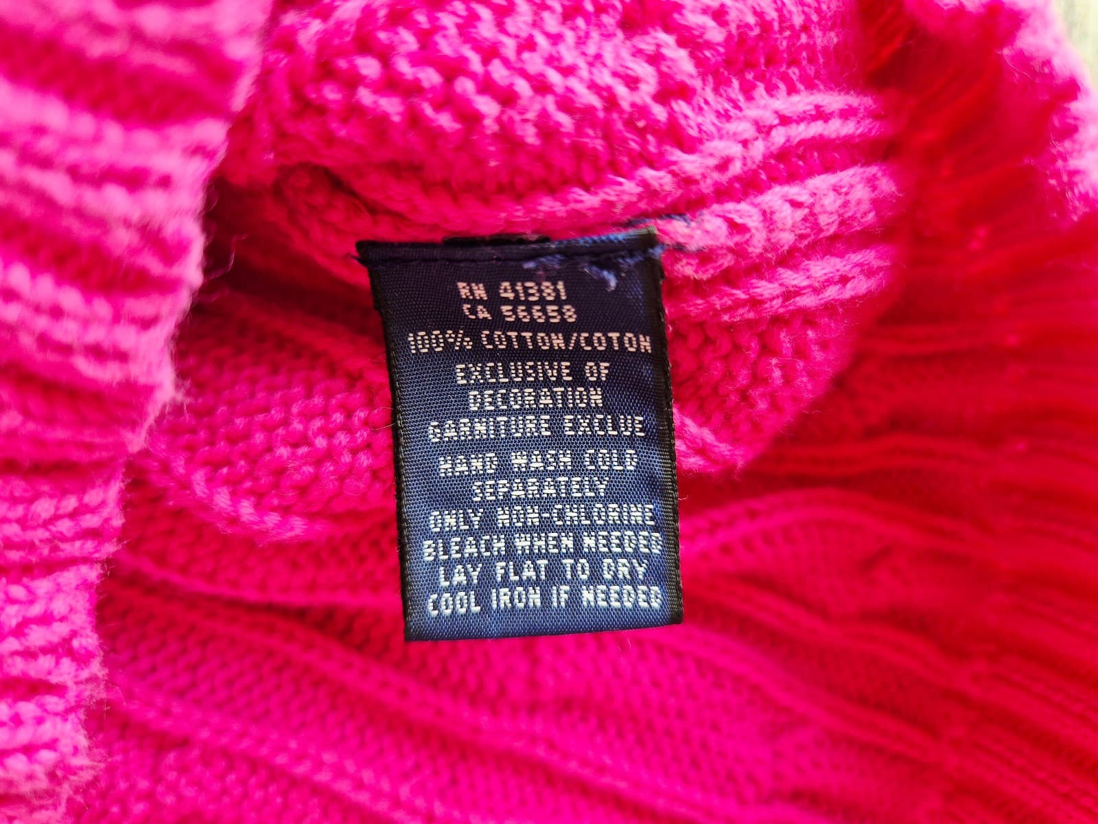 Vintage Y2K Ralph Lauren Pony Cotton Cable Knit Crew-Neck Sweater Pink Womens XL - Thumbnail 8