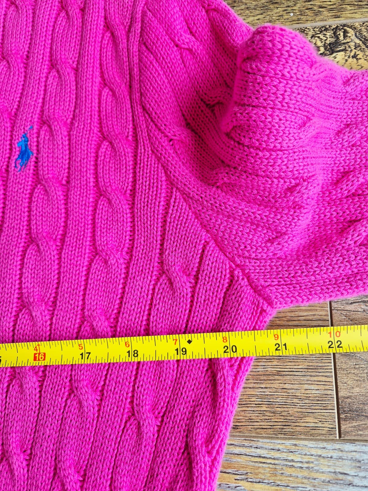 Vintage Y2K Ralph Lauren Pony Cotton Cable Knit Crew-Neck Sweater Pink Womens XL - Thumbnail 10