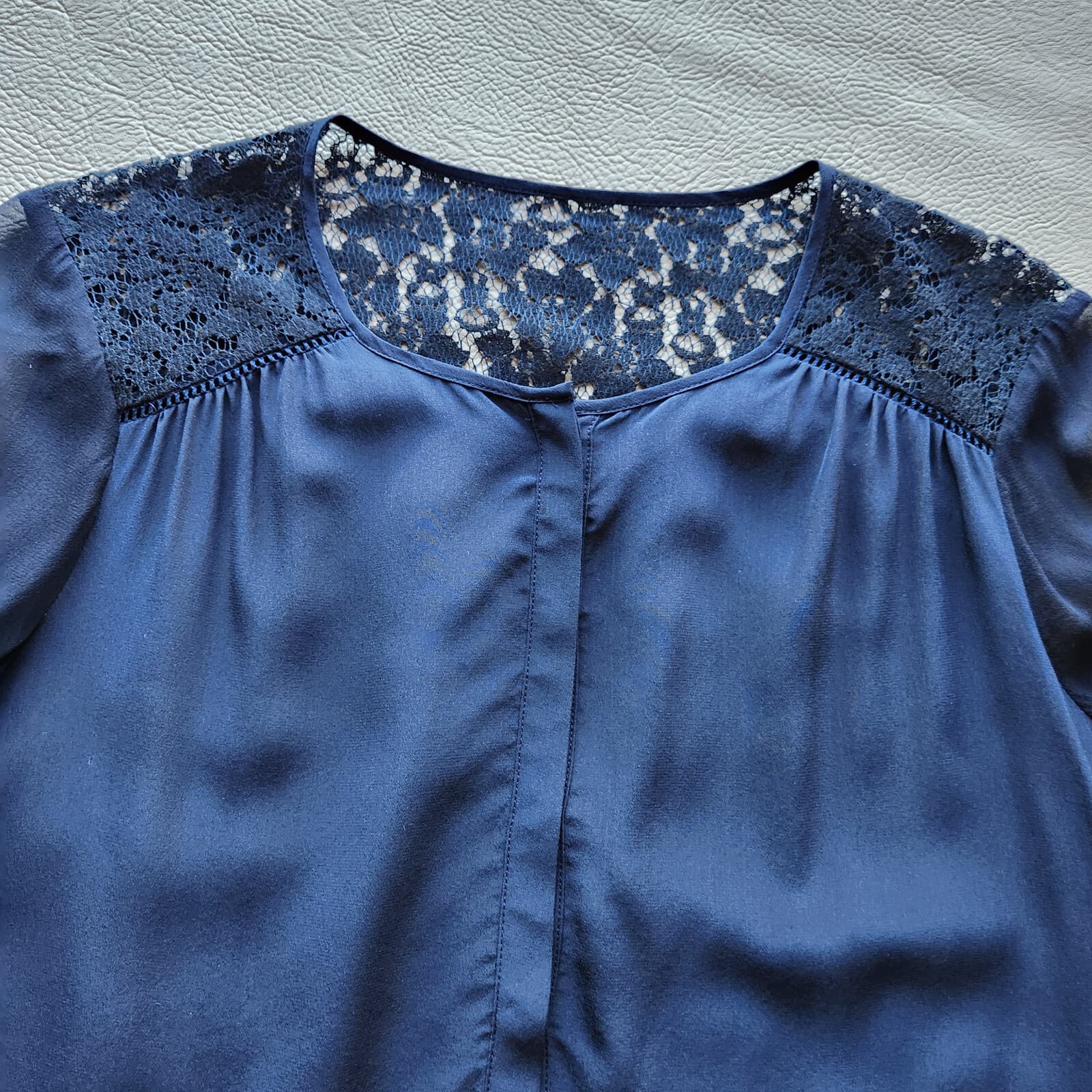Rebecca Taylor $295 Sarah Lace Silk Tunic Blouse Long Sleeve Navy Blue Bust 42" - Thumbnail 12